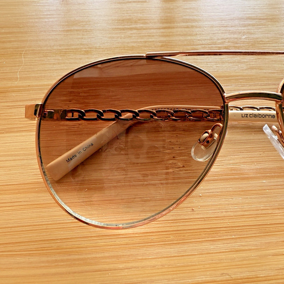 Liz Claiborne Aviator Sunglasses Rose Gold Chain Effect Summer Trendy Beach - Picture 4 of 12
